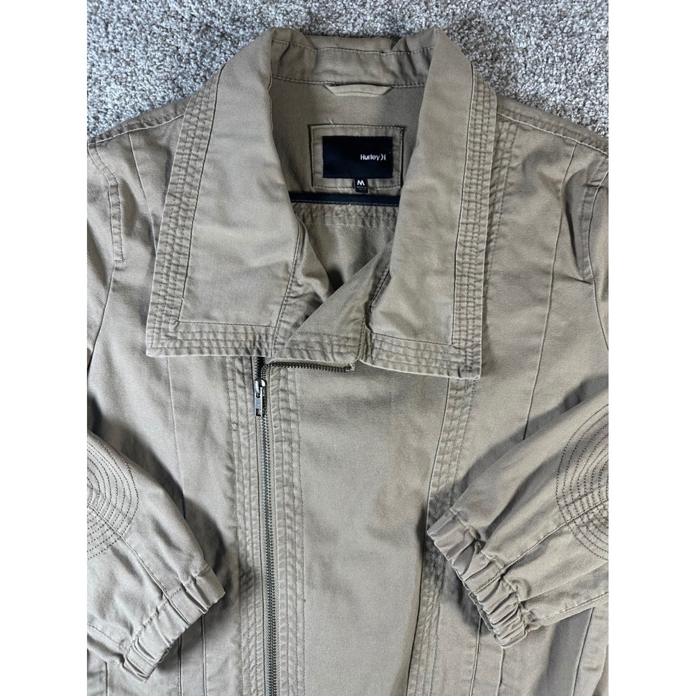 Hurley Womens M Tan Khaki Cotton Canvas Asymmetrical Zip Moto Jacket GJZAVEP